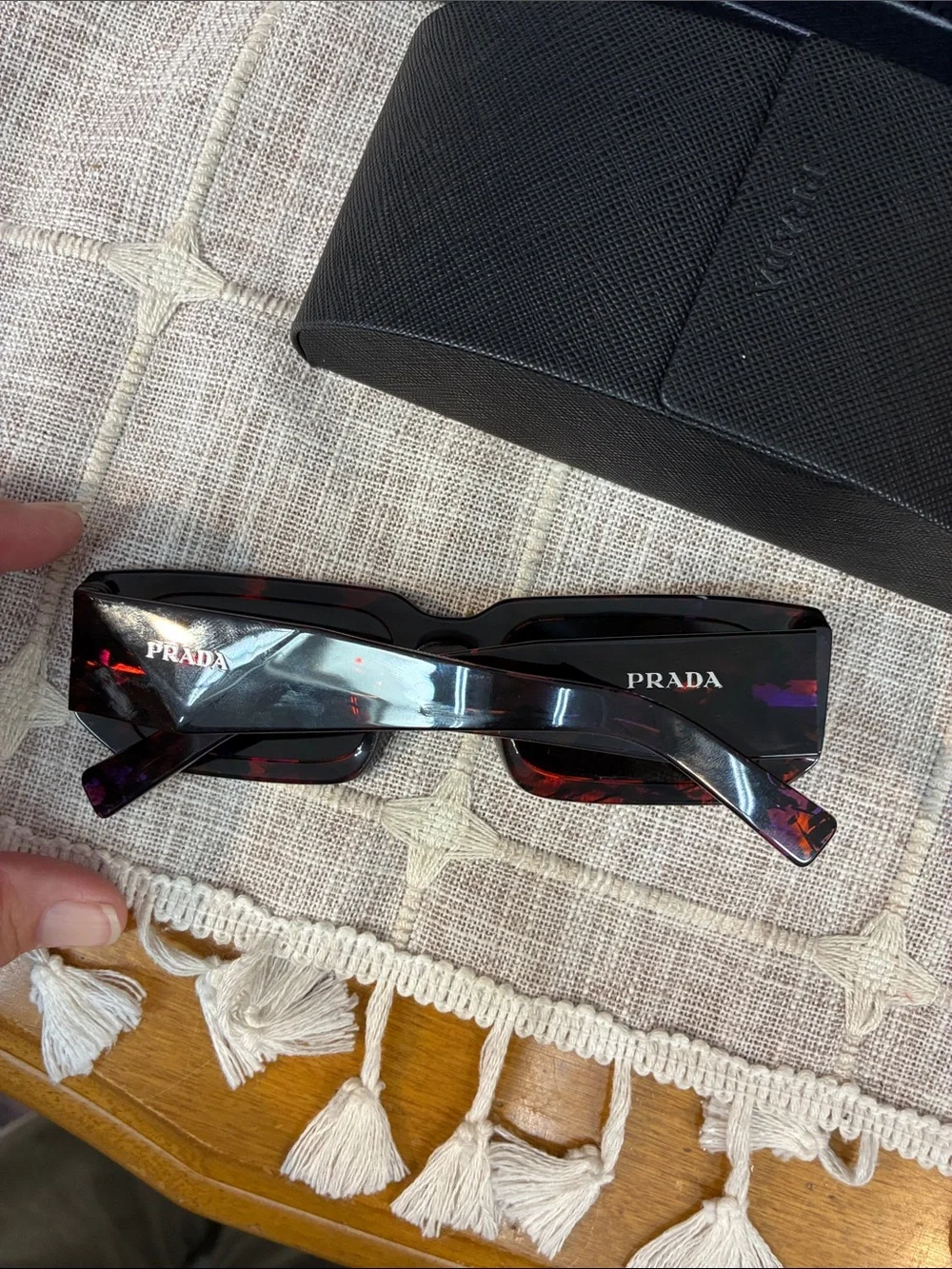Authentic Prada SPR 06YS Rectangular Tortoiseshell Sunglasses - Black and Brown - Picture 3 of 8